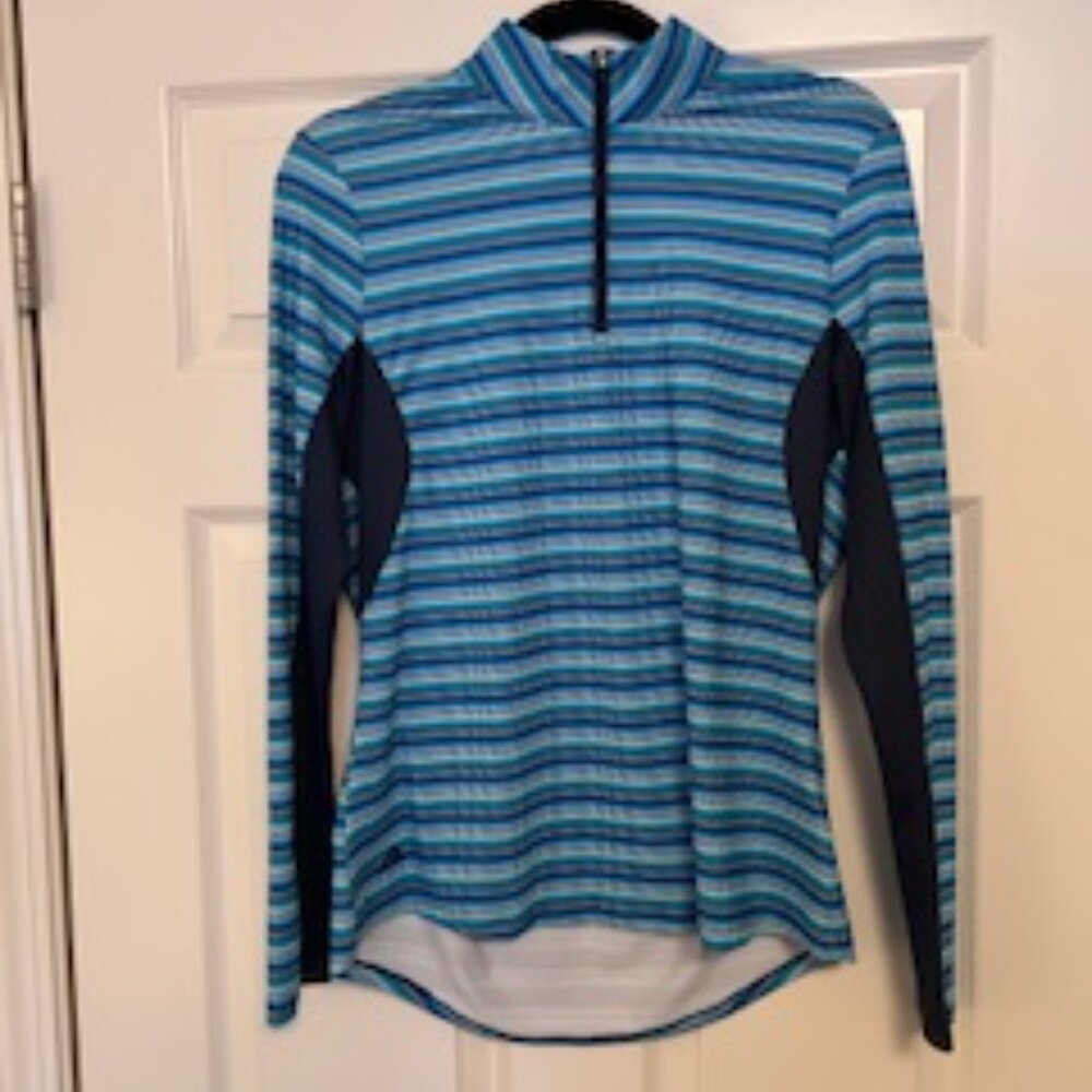 Addidas Ladies Golf Quarter Zip - Sz M - Blue/Greens Striped